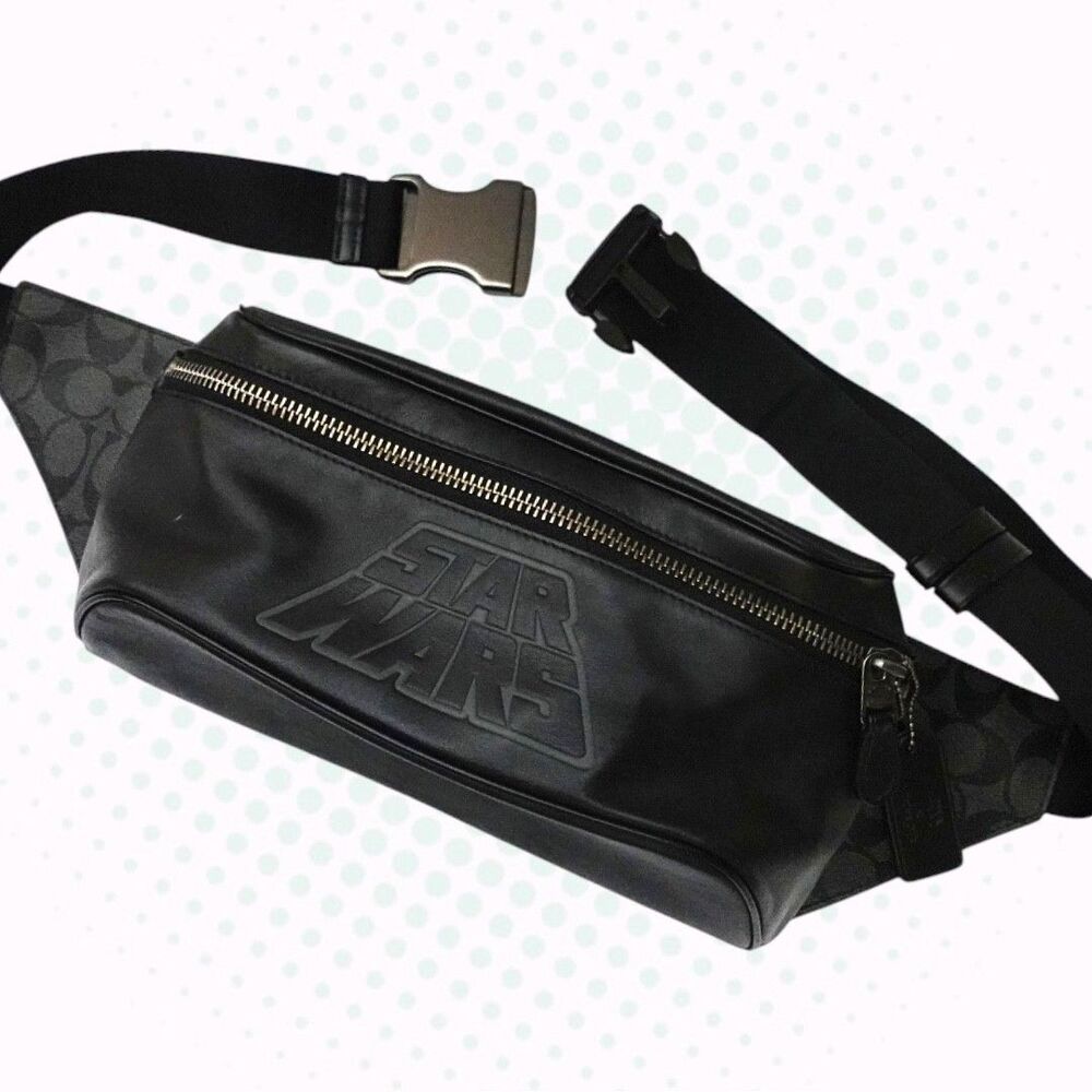 RARE Coach x Star Wars Black Leather Logo Unisex Adjustable Belt Bag